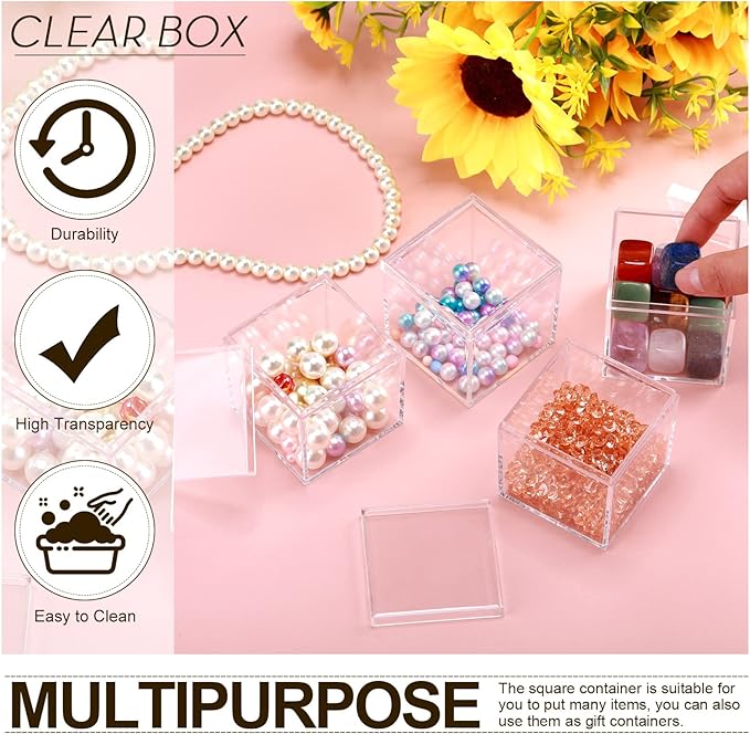 Tuanse 60 Pcs Acrylic Box with Lid Clear Small Acrylic Box Plastic Square Cube with Lid Mini Containers Display 2.2 x 2.2 x 2.2 Inch for Candy Pill Tiny Jewelry Toys Gifts