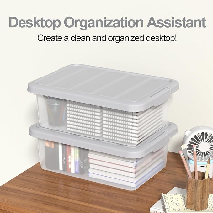 14 Quart 2-Pack Latching Box Clear Storage Box Heavy-Duty Organizing Containers for Closet and Office F