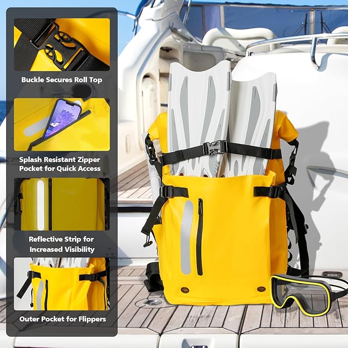 30L Roll Top Waterproof Floating Backpack Equipment Pocket Marine Floating Dry Bags for Kayaking Tracing Beach Fishing Hiking Survival Camping Travel