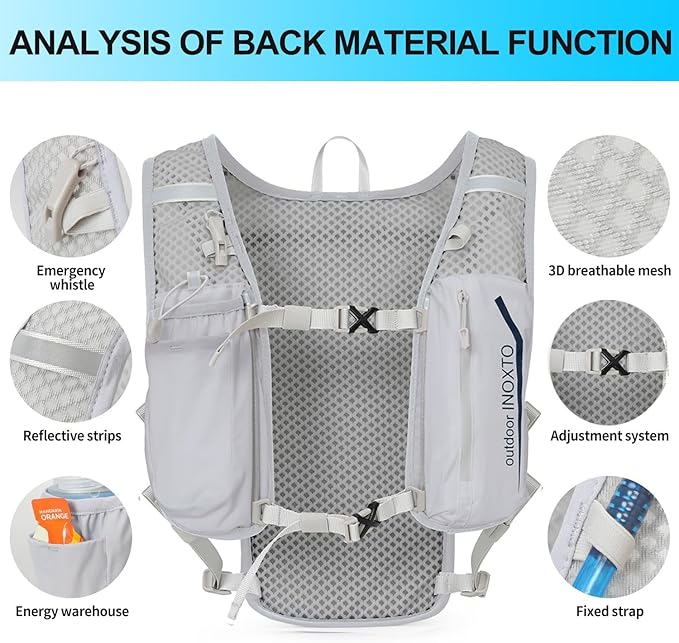 INOXTO Running Hydration Vest BackpackLightweight Insulated Pack with 1.5L Water Bladder Bag Daypack for Hiking Trail Running Cycling Race Marathon for Women Men