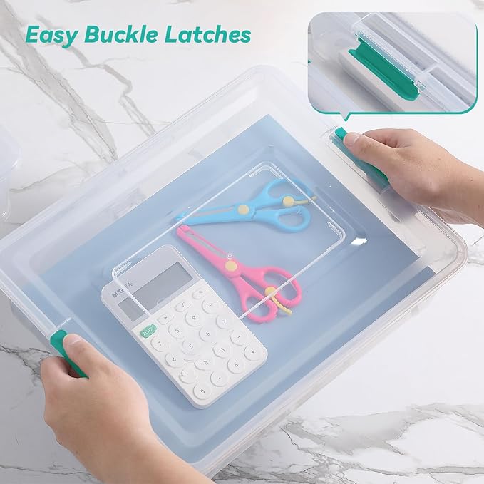 Clear Plastic Storage Bins with Lids Stackable Storage Box for Crafts Supplies (Large 4Pack Green)