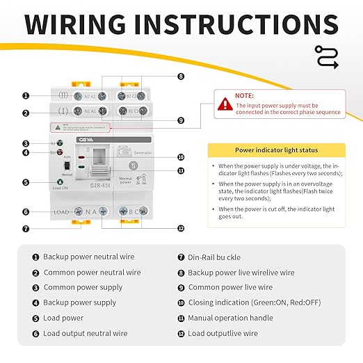 GEYA 2P 63A AC220V Automatic Transfer SwitchATS Dual Power Auto Transfer SwitchUninterruptible Millisecond-Level ATSDIN Rail Mounting（G2R 2P 63A AC220V）