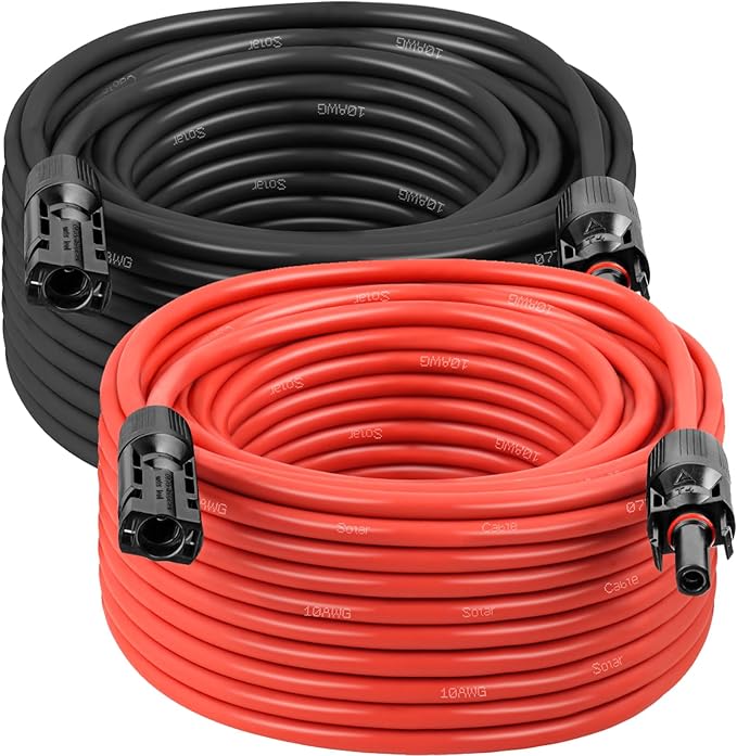 MOOKEERF Solar Panel Extension Cable - 10AWG 50FT Solar Wire with Waterproof Male &amp Female Connectors for RV Home Boat Car (Red + Black)