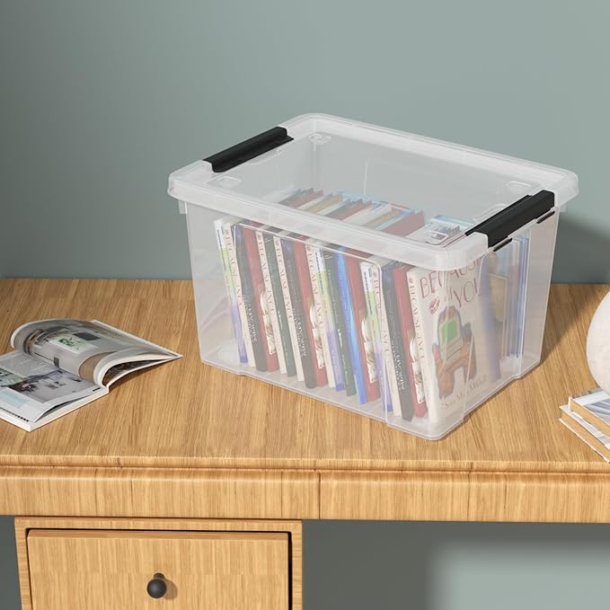 40 Quart Plastic Clear Latching Bin with Lid Plastic Storage Box with Wheels 4 Packs