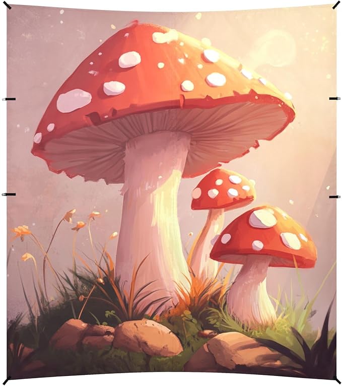 ALAZA Cartoon Red Mushrooms Beautiful Beach Tent Sun Shelter Portable Canopy Sunshade for Outdoor Camping Picnics Backyard Fun 10x9 ft
