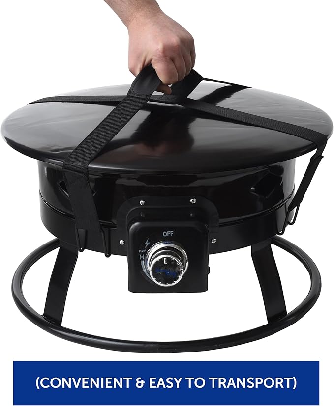 Flame King Smokeless Propane Fire Pit 19-inch Portable Firebowl 58K BTU with Self Igniter Cover &amp Carry Straps for RV Camping &amp Outdoor Living