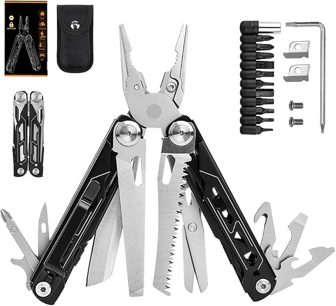 28-in-1 Multitool Pliers with Scissors Rope CuttersSaw ScrewdriversCan OpenerFileCarrying PouchStainless Steel Pocket Multi-Tool Ideal for Camping Survival Toolkit and Gift for him