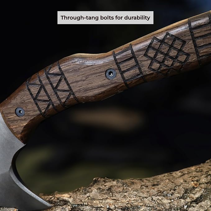 AncientSmithy Tactical Tomahawk with Sheath - Handmade Axe Outdoor - Full Tang Camping Hatchet with Spike
