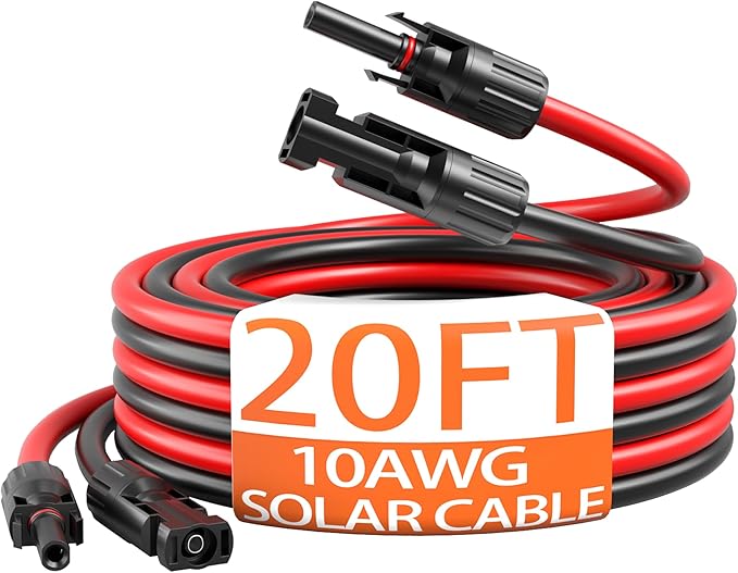 energeaster 10AWG Solar Cable with Pair of Connectors Solar Panel Adaptor Kit Tool Extension Cable10 Gauge WireRed and Black(20FT Red + 20FT Black)