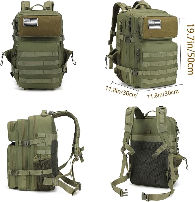 Military Tactical Backpack for Men and Women 45L Large Rucksack Army 3 Day Assault Pack Molle Backpacks (Black)