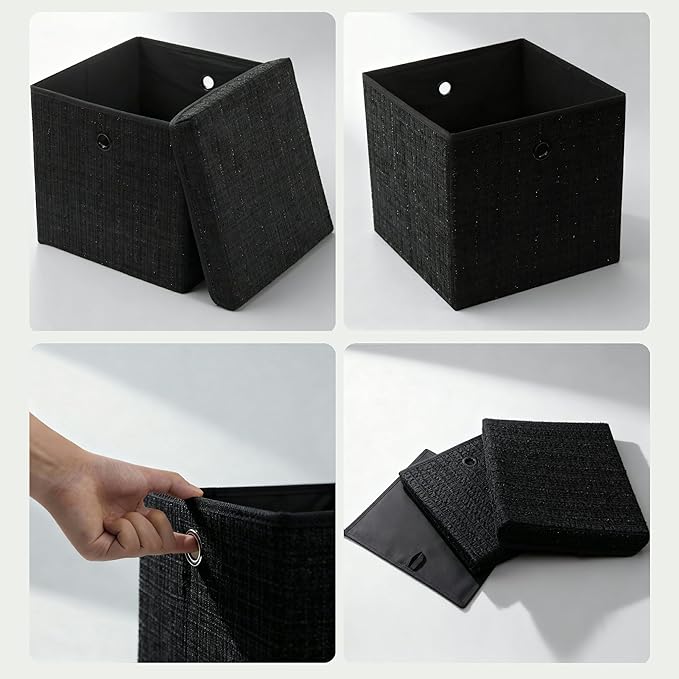 Chenille Fabric Storage Cubes with Lids Foldable Collapsible Storage Bins Sturdy Cube Organizers for Clothes Toys Blankets Bedroom Closet Shelf Home Organization