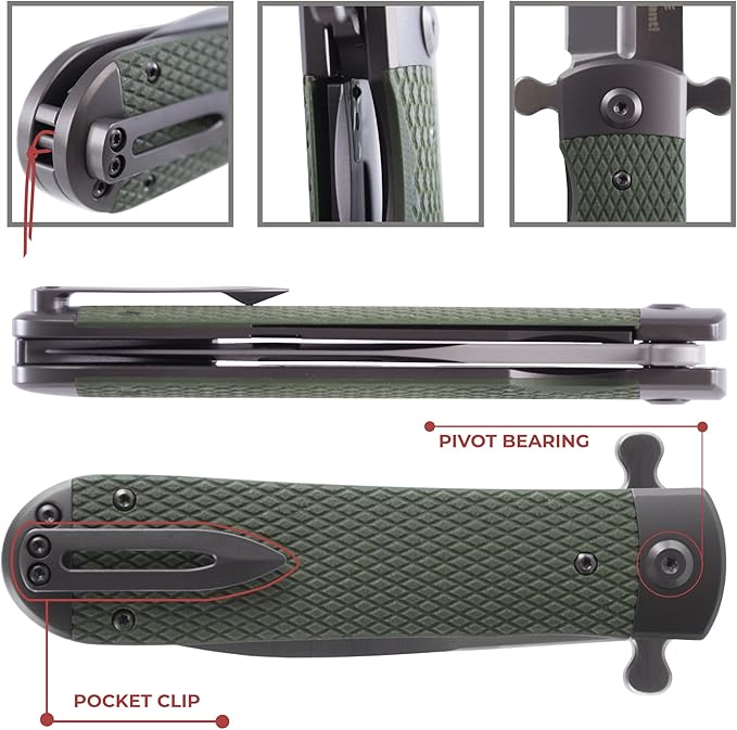 Ganzo Firebird Adimanti Samson-GR Folding Pocket Knife Razor Sharp D2 Steel Blade Ergonomic G10 Anti-Slip Handle with Clip Hunting Fishing Camping Gear Outdoor Flipper EDC Pocket Knife (Green)