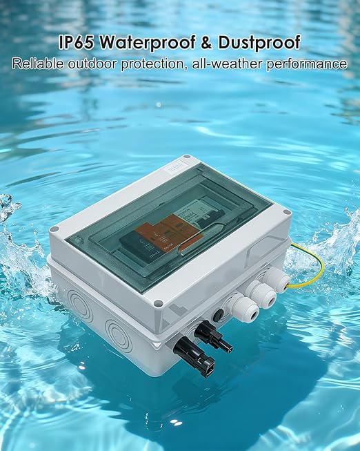 600V Solar DC PV Combiner Box 1 String IP65 Waterproof 63A Circuit Breaker Box 2Pcs 32A Fuse &amp Lightning Arrester Connector for On/Off Grid Solar Panel System 1 Input 1 Out