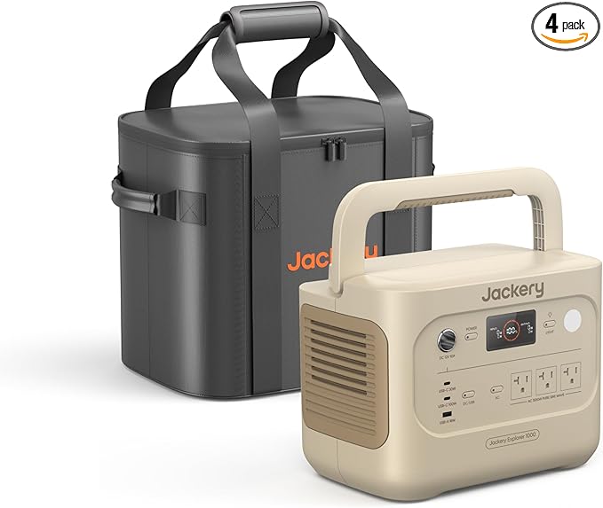 Jackery Explorer 1000 v2 Portable Power Station with Size M Carrying Case 1070Wh LiFePO4 Battery 1500W AC Output 1 Hr Fast Charge for Camping Road Trips Emergency (Dune White)