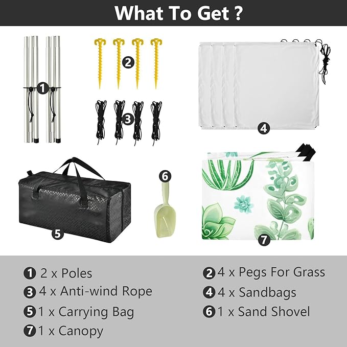 Beach Canopy with Windproof Ropes &amp Sandbags Beach Tent Sun Shade Sun Shelter for Camping Trips Fishing Backyard Fun or Picnics Grass