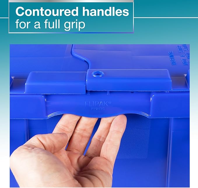 IDL Packaging 14-Gallon Industrial Plastic Tote with Hinged Lids Blue Pack of 1 - Heavy-Duty Large 22L x 15W x 12H Container for Warehouses Garages and Home Storage