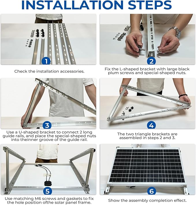 Solar Panel Mount Brackets 2 Sets 45 inch Adjustable with Foldable Tilt Legs Suitable for 2-4pcs 180 200 300 400 500 Watt Solar Panel for Roof RV Boat and Off-Grid
