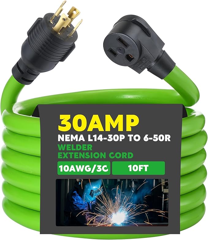 Kanayu 10 ft NEMA L14-30P to 6-50R Welder Extension Cord 4 Prong Generator to 3 Prong Welder Power Adapter Cord 30 Amp Generator Locking Plug Connector to Welding 10 AWG ETL Listed