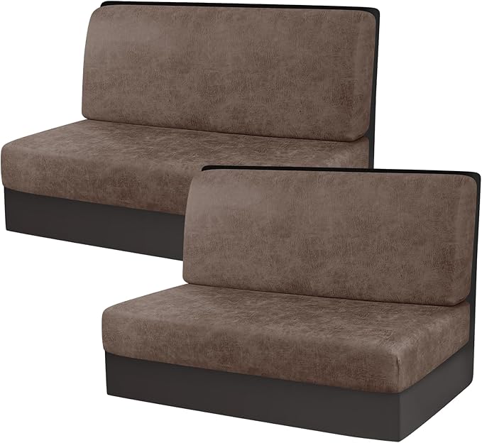 KRFOONN Stretch RV Dinette Cushion Covers Leather Look Camper Cushions Covers Replacement Couch Cushion Slipcovers Loveseat Slipcovers for Travel Trailer Couch (2 Backrest Cover &amp 2 Bench Cover T