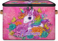 Storage-Bins with Lids Personalized Closet-Storage-Bins Under-Bed Stackable-Cubes-Box for Home Bedroom Unicorn Pink Floral