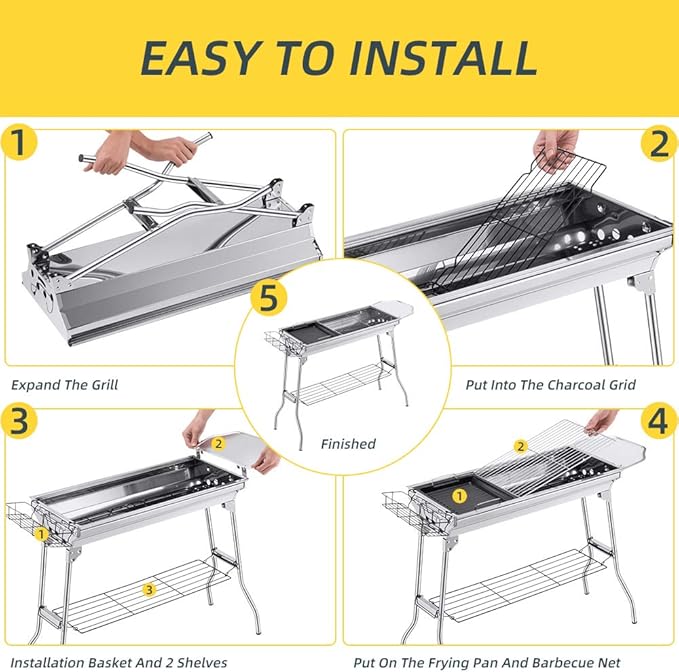 Portable Charcoal GrillOutdoor BBQ Grill for Christmas Picnic Thanksgiving Family Gathering and Backyard BarbecueWith Storage Bag &amp Non-Stick Frying Pan
