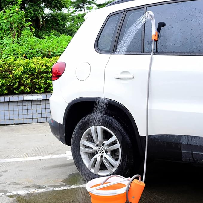 Outdoor Camping Electric Shower Car Washer Shower Set Portable Electric Pump Rechargeable Bathing Pump Plant Watering Pet CleanOrange