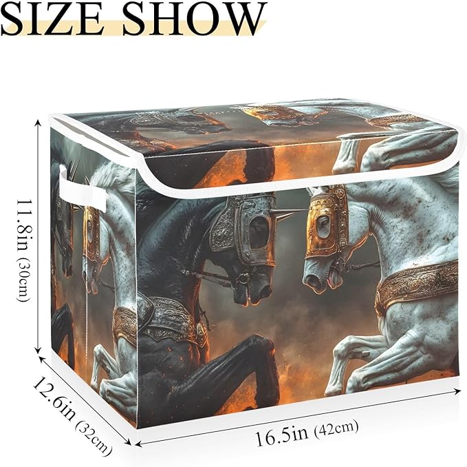 Storage Cube with Lid Horses Print 16.5×12.6×11.8 IN 1 Pack Collapsible Large Capacity Foldable Storage Basket Bin Organizer