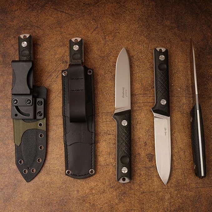 Life-Saving Knife DC53 Alloy Steel Blade 60-62HRC Titanium Coated Stone Wash Finish Black Linen Micarta Handle Kydex Sheath Outdoor Camping Jungle Tool