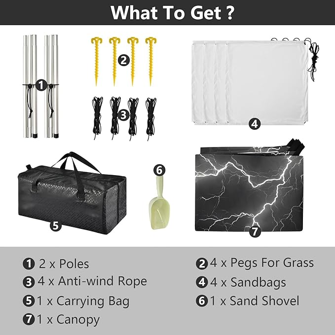 ALAZA Lightning Black Background Pattern Beach Tent Sun Shelter Portable Canopy Sunshade for Outdoor Camping Picnics Backyard Fun 10x9 ft