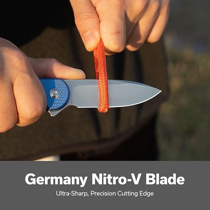 CIVIVI Elementum II Pocket Folding Knife 2.96 Nitro-V Steel Blade Aluminum Handle Knife with Deep Carry Pocket Clip for EDC Camping Hiking Hunting C18062PD-2 Blue