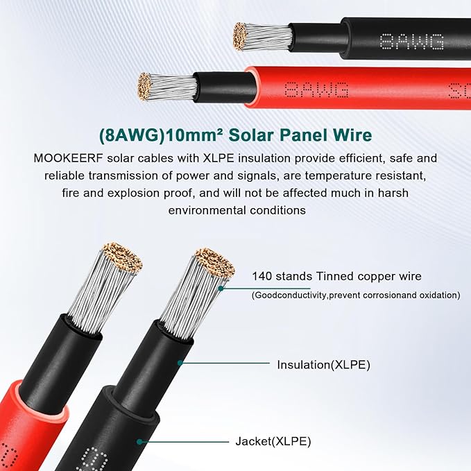 Solar Panel Extension Cable - 8AWG 30FT Solar Wire with Female &amp Male Waterproof Connector Flame Retardant Protective Sleeving PV Wire for RV Photovoltaic Systems Home Boat Solar Panels Car
