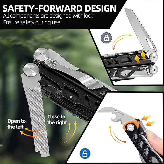 HANSHI Multitool Pliers 22-in-1 YG10 Tungsten Steel Multi Tool with ScissorsReplaceable Wire Cutters Flint Window Breaker Back ClipIdeal for Camping Survival and Gift(Black)