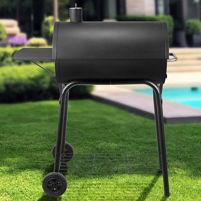 Charcoal Grill Outdoor BBQ Grill 30INCH Barrel Charcoal Grills with Side Table 627 Square Inches Outdoor Backyard Camping Picnics Patio and Parties Black by DNKMOR