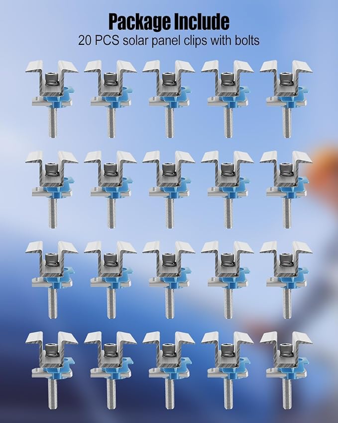 20 PCS Solar Panel Clamps Wide PV Photovoltaic Support Mid Mount Fit for Unistrut System Solar Panel Mounting Bracket with Bolt Nut for Standard Roof Solar Panel
