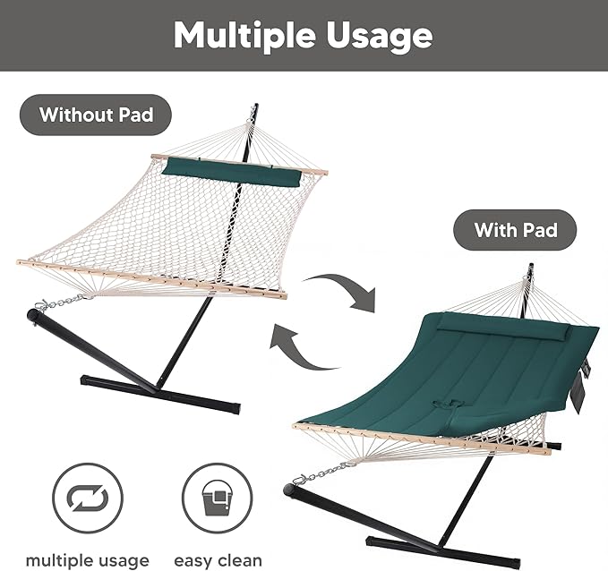 SUNCREAT Hammocks Two Person Hammock with 12ft Stand Included Max 475lbs Capacity Heavy Duty Free Standing Hammock Dark Green