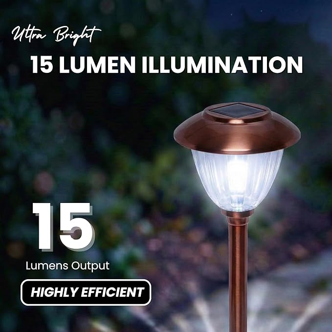 Energizer Driveway Solar Lights - 8 Pack 15 Lumen Outdoor Lights Solar Powered &amp Waterproof with Patterned Glass &amp Metal Finish Easy to Install Weather Resistant Pathway Lights for Decor - Co
