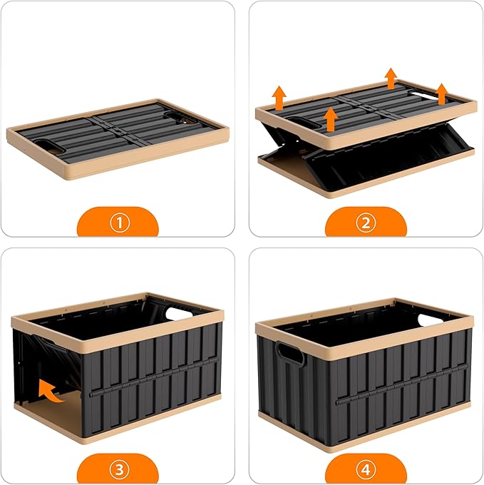 Citylife 4-Pack Collapsible Storage Bins 64L Stackable Plastic Storage Containers for Organizing Closets and GarageBlack
