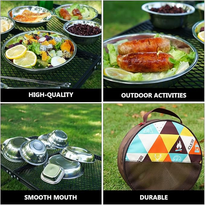 GALPADA Stainless Steel Outdoor Dining with Plates Bowls Cutlery Compact Camping Tableware Kit for Beach BBQ Hiking and Picnic Use