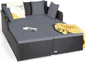 Tangkula Outdoor Rattan Daybed Wicker Furniture with Spacious Seat Upholstered Cushion &amp High-Resilience Sponge Patio Sofa Set with 4 Pillows 2-Person Sunbed for Poolside Backyard Garden &amp