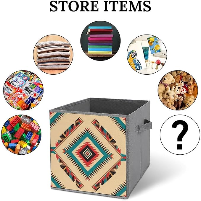 Clever Cube Storage Bins Native American Western Aztec Practical Organizer for Small Spaces Fashionable Storage Solution