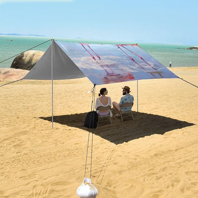 ALAZA Two Cute Flamingos Walking in The Water Swirls Beach Tent Sun Shelter Portable Canopy Sunshade for Outdoor Camping Picnics Backyard Fun 10x9 ft