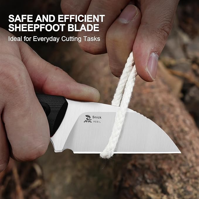 Kizer Snick Fixed Blade Knife with Sheath 2.68 AEB-L Steel Sheepfoot Camping Knife with Black G10 Handle EDC Knives for Hiking 1085A1