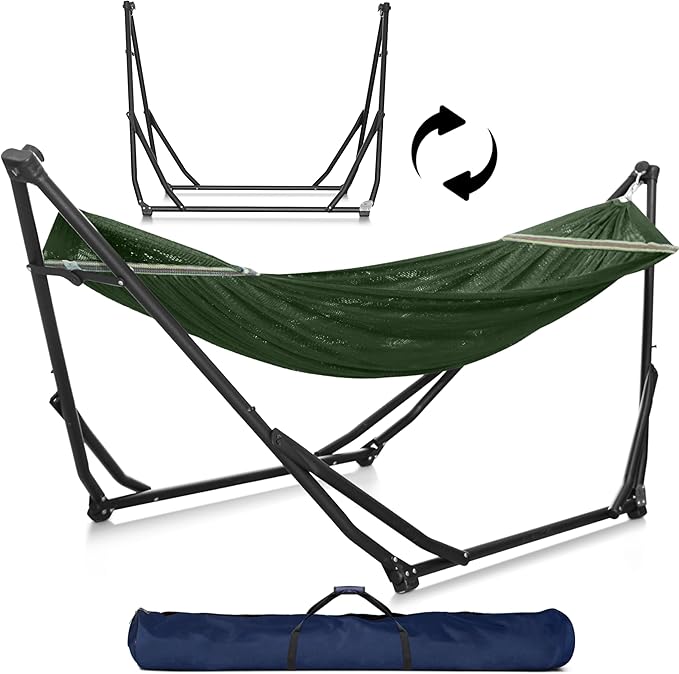 Tranquillo UniGen Hammock/Hammock with Stand for Outside Double Hammock for 2 Persons Foldable Portable Hammock Stand 600 lbs Capacity/Portable Hammock with Stand Foldable Moss Green