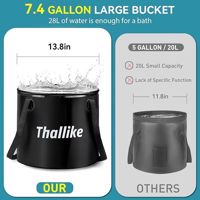 Portable Hot Shower for Camping Shower Tent Kit 1000W Immersion Heater Rechargeable Camping Shower Pump Pop Up Shower Tent with 6.6 Gallons Folding Bucket for Adults Outdoor