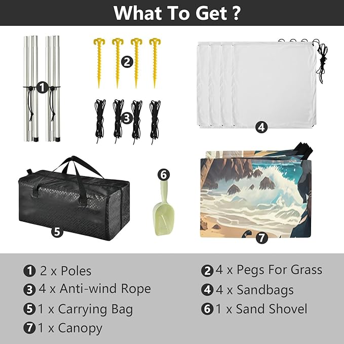 xigua Pirate Beach Tent Sun Shelter with Carrying Bag - Silver Coated Oxford Fabric Beach Canopy for Beach Camping Fishing - Includes Windproof Ropes Sandbags &amp Stakes