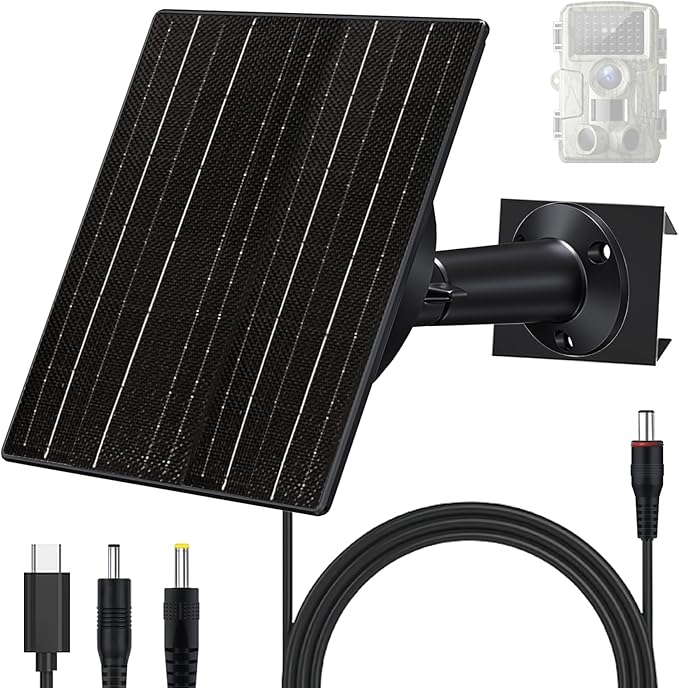 FUTUREZEN Solar Panel for Trail Camera 10W Solar Battery Charger with 10400mAh Battery 5V/12V Adjustable Output USB-C &amp DC Plugs IP66 Waterproof 360° Adjustable Mount 9.8ft Cable
