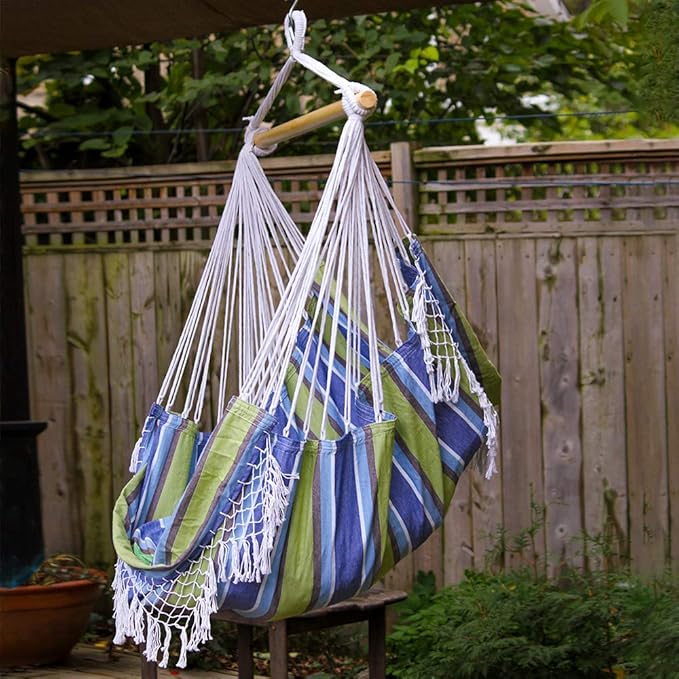 Vivere Brazilian Style Cotton Hammock Chair with Polyester Ropes - 250 lb Weight Capacity