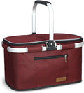 LIQING 35L Large Picnic Basket 2 Layers of Internal Pockets Leak-Proof and Insulated Folding with Internal Support for enhansed Stability Wedding Gifts for Couple(Wine red)