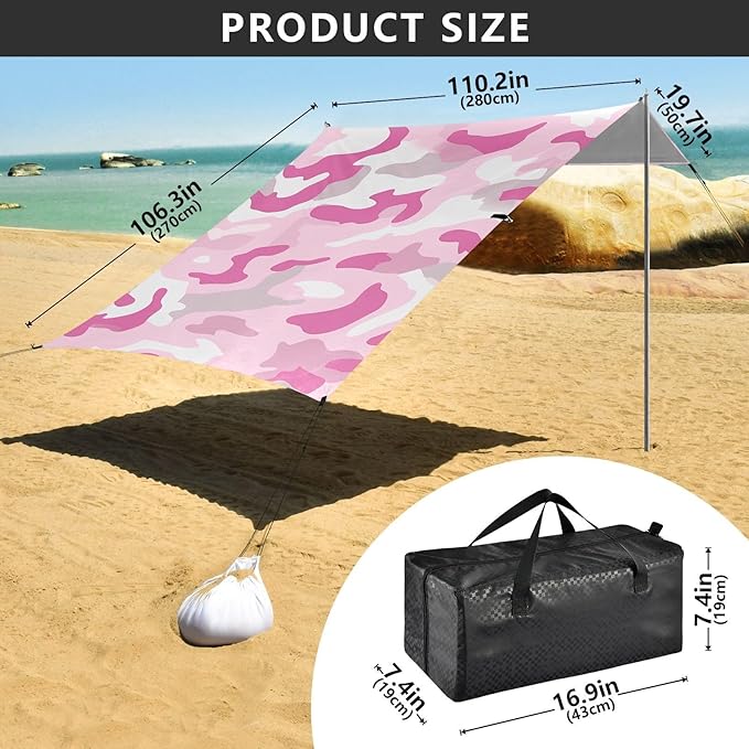 Silver Gray Beach Tent &amp Canopy UPF50+ Protection Lightweight Shade Sun Shelter with Sturdy Poles Sandbags and Shovel for Backyard and Camping