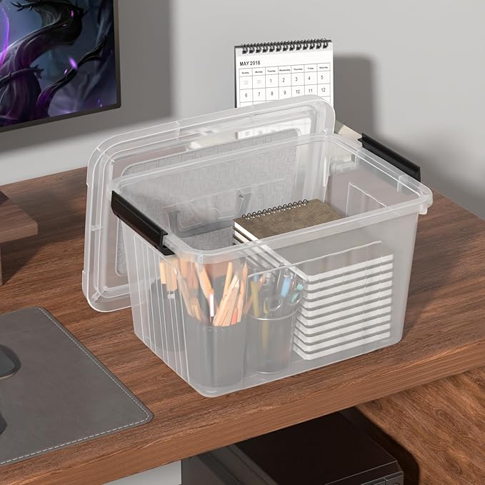 4-Pack 18L Clear Plastic Storage Boxes Bins Containers with Lids and Handles Medium 15.35 x 11.1 x 9.25 Inches BPA Free